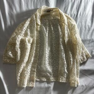 Stella McCartney Lace Button-Down Shirt Jacket in Ivory